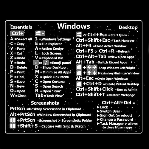 Szaerfa Quick Reference Guide Keyboard Shortcut Sticker for PC Laptop Desktop Computer for Windows Mac Word Excel,Keyboard Shortcuts Cheat Sheet Accessories (for window)