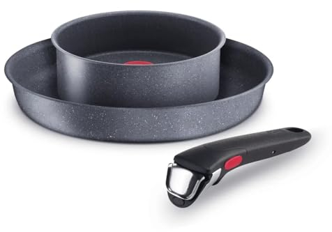 Lagostina Ingenio Mineralis Green, Set di Pentole in Alluminio con Rivestimento Antiaderente, 3 pezzi, Manico Rimovibile