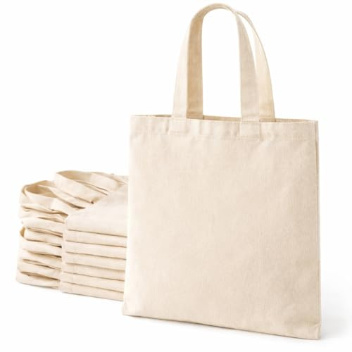 Lenenz Tote Bags Bulk - 100% Cotton Reusable Shopping Bags - 6 & 12 Pack Grocery Bags Reusable Shopping Bags - Tote Bags for Women 15 x 16
