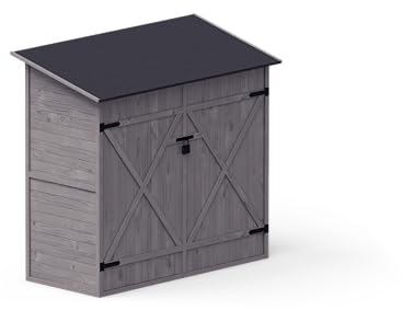 Upyard Geräteschuppen mit Regalsystem - Modernes Garten Gerätehaus aus Holz - Gartenhaus mit Satteldach, 150x70 cm, Grau