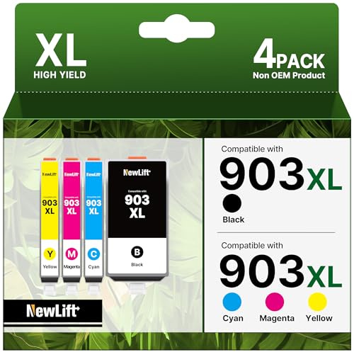 NewLift 903 903XL Multipack Druckerpatronen Kompatibel für HP 903 Druckerpatronen für HP Officejet Pro 6970 6960 für Officejet 6950 6960 All-in-One-Drucker (‎‎‎‎‎‎‎Schwarz Cyan Magenta Gelb, 4er-Pack)
