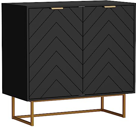 UEV Byrå med 2 dörrar, skänk med fötter och justerbara hyllor, köksskåp, sideboard, universalskåp för vardagsrum, matsal, hall och sovrum, 80 x 40 x 77,5 cm, svart