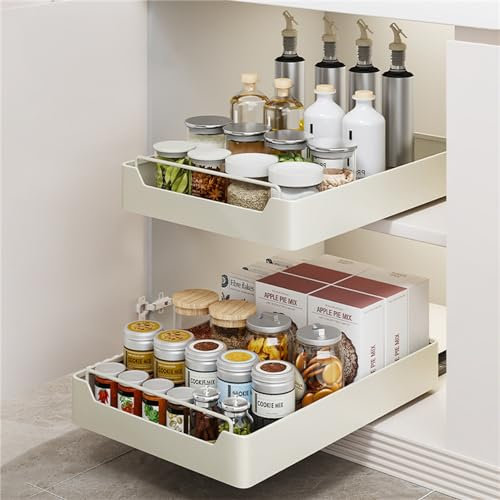 Herfair Teleskopschublade Ausziehbare Schubladen Aufbewahrungsregale Küche Pull Slide Out Drawer mit Griff Schrank Schubladen Küchenschrank Organizer 1pcs (25x47x7cm)