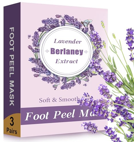 Berlaney Exfolierande Fotmask, 3 Par, för Torra Fötter, Sprickiga Hälena, Hornhaut, Död Hudborttagare, Mjuka Fötter, Spa Hemma eller Resa（Lavendel）