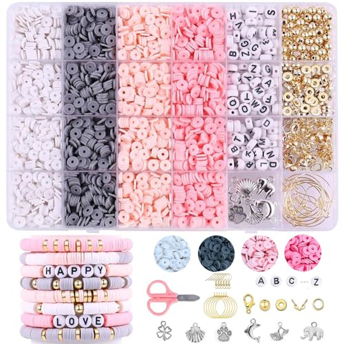 Polymer Clay Perlen für armbänder heishi perlen set perlen für armbänder pastell freundschaftsarmbänder perlen Heishi Perlen Ketten Armbänder Selber Machen für DIY Armband Schmuckherstellung (Rosa)