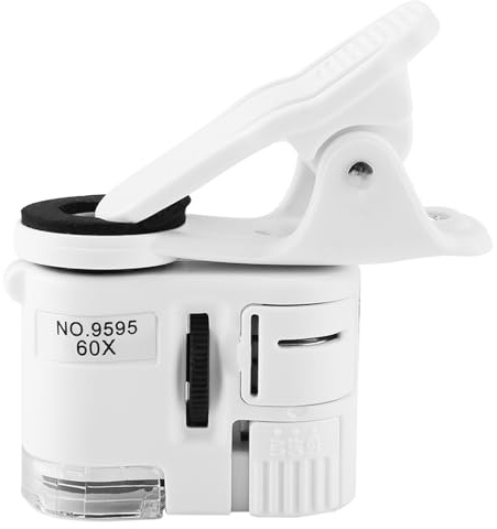 Sunicon 60-fache Lupe, LED-UV-Licht, Mini-Handy-Clip-Mikroskop für universelle Mobiltelefone, universelle Klemme für Telefon