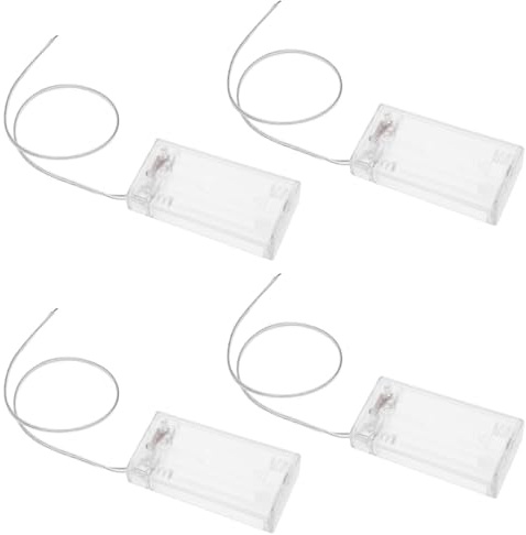 EMSea Lot de 4 boîtiers transparents pour piles 2AA avec commutateur marche/arrêt, fils d'extension, clip à ressort et logement transparent
