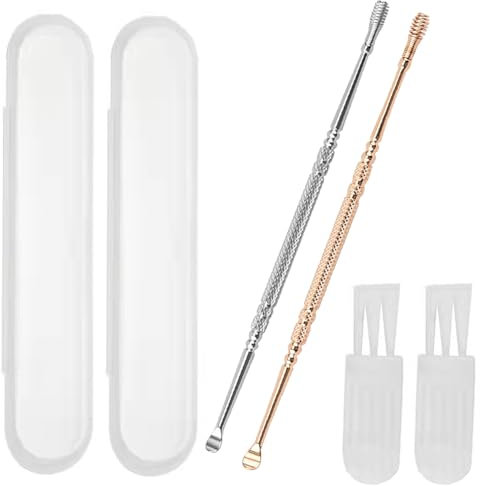 HUMJITUN 2 Sets Ear Wax Removal Tool - Stainless Steel Spiral Ear Pick - 2-in-1 Design - Non-Sterile - 2 Units