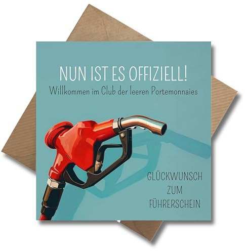 WBdesignz Geschenkarte zum Führerschein mit Umschlag - Gratulationskarte zur bestandenen Fahrprüfung mit lustigem Spruch Glückwunschkarte zum Abschluss der Fahrschule Fahrer Auto (125 x 125 mm)
