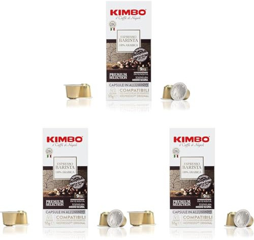 Kimbo Coffee, Espresso Barista 100% Arabica, 10 Aluminium Capsules Compatible with Nespresso Original Machine, Medium Dark Roast, 9/13, Italian Coffee Pods, 1 x 10 (Pack of 3)
