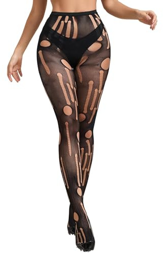 sunshinelady Plus Size Ripped Tights Sexy Fishnet Tights Womens High Waisted Distressed Tight Black Stocking Stretchy Net Pantyhose L-XL (Box Package)