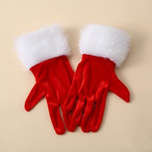 Festliche Handschuhe, Plüsch-Fäustlinge, weiß, perfekt für Feiertage und besondere Anlässe (rot)