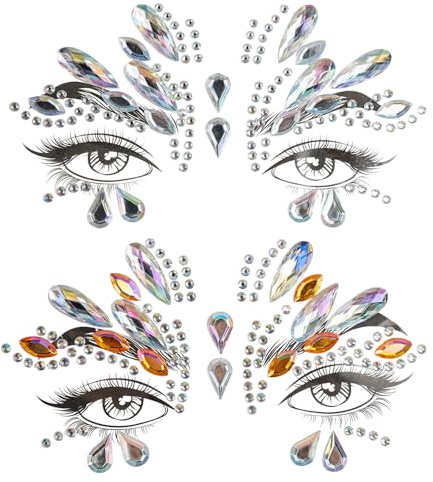 SUOXU Temporary Tattoo Face Self-adhesive sticker Crystal Acrylic 2 set | Glitter Rhinestone Eyes Body Tattoos sticker for boys girls makeup props party supplies Festivals fancy dress masquerades