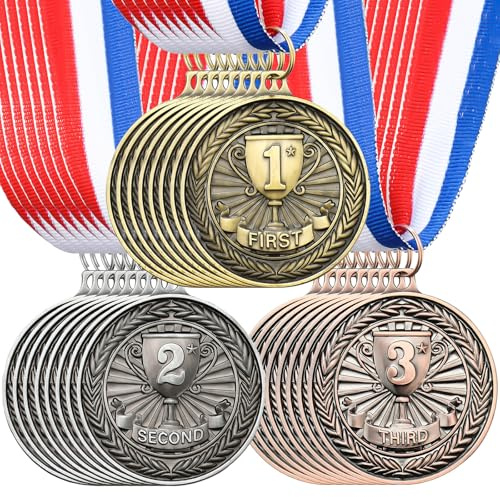RoundFunny 48 Pcs Award Medals 1st 2nd 3rd Place Medals Metal Winner Trophy Awards Gold Silver Bronze Prizes for Sports Competitions Party, 2 Inches (Classic Color)
