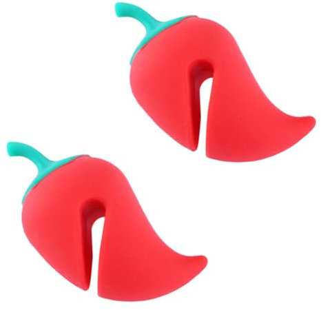 AUTSUPPL Silicone Pot Cover Holder and Spill-Proof Steam Releaser Set, Pepper Shape Lid Lifters for Kitchen Cooking, 2pcs Steam Vents for Boil Over Prevention and Pot Lid Support