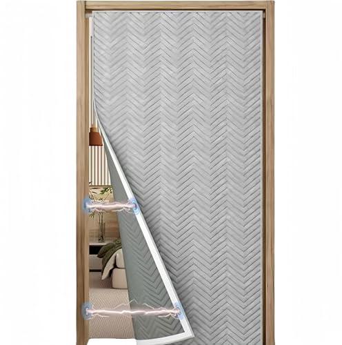 Winter insulation door curtain, insulation door curtain, magnetic insulation door cover, warm, windproof and soundproof front door curtain for bedroom door and living room door(Gray2,70*200cm)