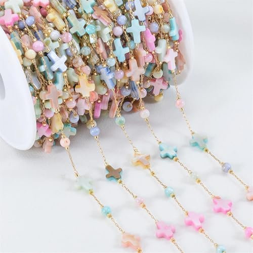 OXOLAMRIN Bunte Kettenglied-Rollen, Handarbeit Farbe Kette ， 1 Meter Edelstahl Bunte Muschelperlenkette Runde Perlenkette for Halskette Armband DIY Schmuckherstellung(3)