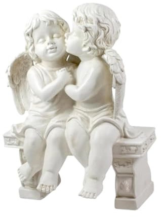 Gralara Statue de Couple d'anges, Statue de Jardin en résine, décoration de Maison, Tabouret Assis, Figurine d'amant décorative, Sculpture de pour