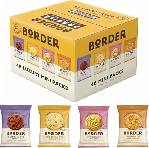 Border Biscuits Mini 48 Twin Packs | Individually Wrapped Delicious Crunch Cookies Assortment of Butterscotch, Viennese Whirls, Golden Oat Crumble, Chocolate Biscuits Luxury Gift Box by Snackify