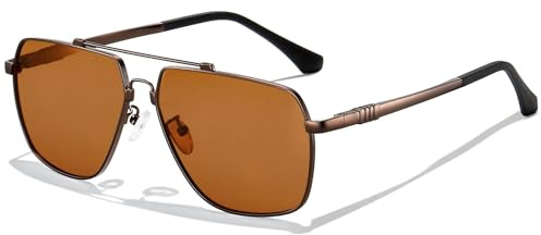 KANASTAL Marroni Occhiali da Sole Polarizzati Uomo Donna Quadrati Oversize Metallo Stile Retrò Classico Protezione UV400 Brown Sunglasses per Guida Viaggi - Lenti Marrone