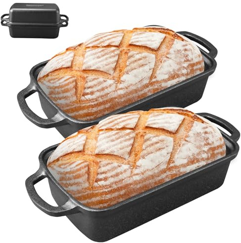 Apatiner 2 in 1 Cast Iron Bread Pan with Lid 9×5 Inch - Loaf Bakeware for Sourdough & Sandwich Bread - Pre-Seasoned Dutch Oven Style - Heavy Duty with Even Heating
