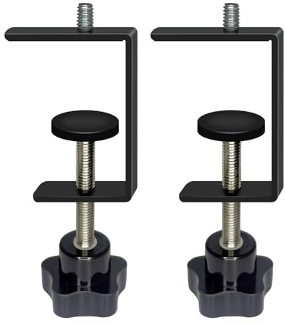 Jhanw 2-Pack Heavy Duty Adjustable C-Clamp with 1/4 Stud Mount - Steel Desk Clamp for Lamp, Microphone, Light Poles & Table | Multi-Purpose Clamps for Secure Mounting