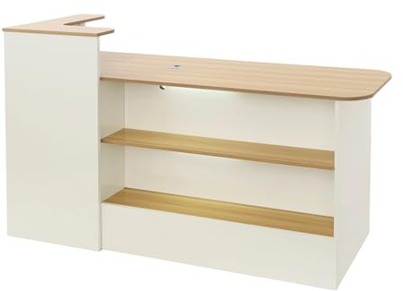 GDAE10 Modern Reception Desk,Office Front Desk with Storage Cabinet, Lockable Drawer,59.06 * 19.69 * 39.37in,Retail Checkout Counter for Clothing Store, Salon, Lobby (White-Right)