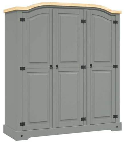 Massbinet Kleiderschrank Mexiko-Stil Kiefernholz 3 Türen Grau Kleiderkasten im Retro-Stil mit Mehreren Türen