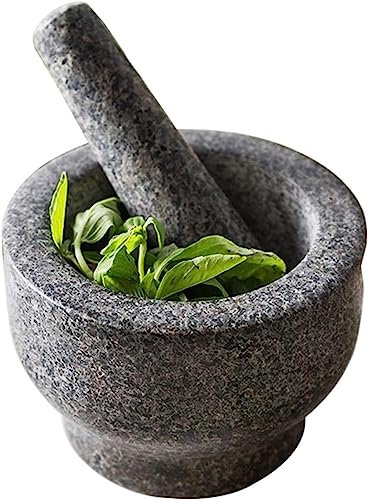 CEHJZQRPL Pilon et mortier, Broyeur à épices en Pierre, Fournitures de Cuisine, Granit, 5,3 Pouces, Guacamole Domestique, mortier et Pilon - Capacité de 2 Tasses
