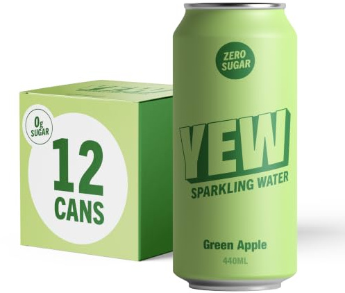 YEW Crisp Apple Sparkling Water - 12 x 440ml Cans - ZERO Sugar, ZERO Sweetener, Naturally Flavoured Sparkling Water, Calorie Free, Gluten Free, Keto Friendly and Vegan Healthy Fizzy Drink