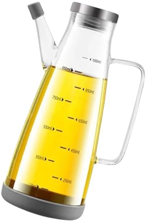 Gissroys Garrafa de aceite de vidrio multifuncional con fugas de tapa de acero no inoxidable para aceite comestible, salsa, vinagre, dispensador de vidrio de acero
