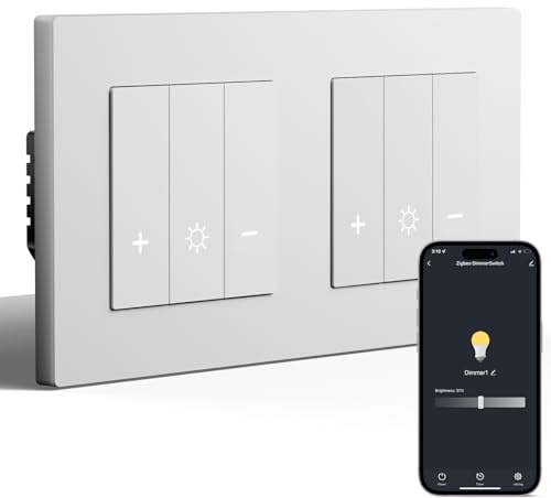 BSEED Doppel Smart Zigbee Dimmschalter Unterputz, Smart Dimmer Lichtschalter Kompatibel mit Alexa/Google Home/Tuya, PC Rahmen, Benötigt Nullleiter & Zigbee-Gateway, Weiß