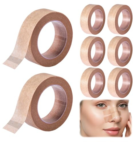 8 rollos de cinta adhesiva de microporos, flexible y médica, transpirable, para el cuidado de heridas de la piel, extensiones de pestañas cosméticas, deportes (1,25 cm × 9,14 m)