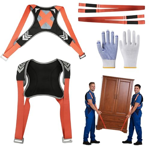 HOVCEH 6 Stück Tragegurte Umzug Kit, Möbeltragegurt 2 Personen, Tragehilfe Umzug, Umzugshelfer Tragegurt, Hebegurt Umzugshelfer mit Schwamm-Weste und Handschuhe für Mobile Möbel, Tragfähigkeit 270Kg