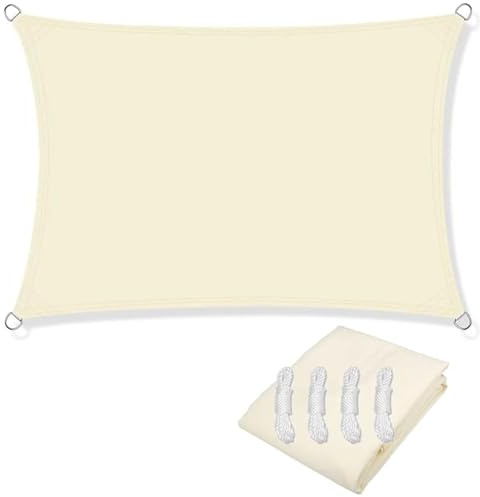 Telone impermeabile 4 x 5 m, resistente, rettangolare, per patio, balcone e giardino, colore bianco crema per esterni e protezione dalle intemperie