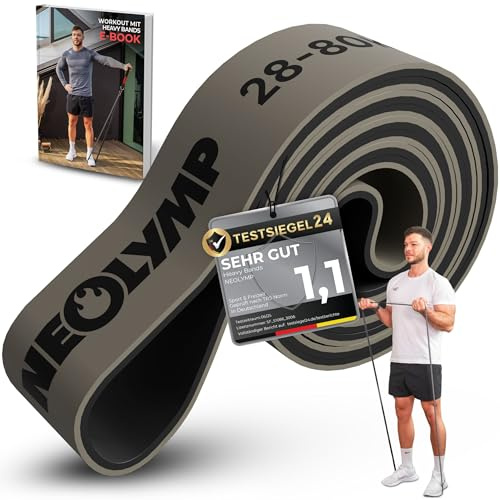 NEOLYMP Resistance Bands aus doppelbeschichtetem Naturlatex mit Fitness E-Book - Lange Fitnessbänder für Krafttraining, Widerstandsbänder, Klimmzugbänder (sehr stark | 28-80 kg)