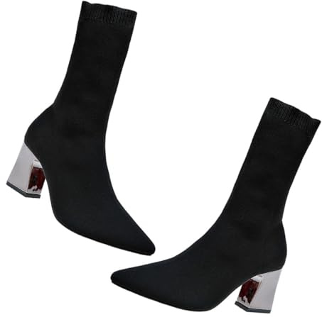 GLEAVI Botines de Mujer Diseño Elegante Tela Elástica y Algodón para Otoño y Invierno Tacón Grueso y Punta Puntiaguda para Uso Casual y Trabajo