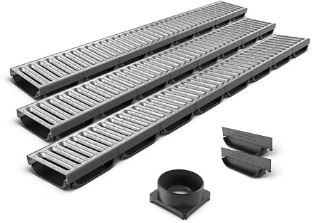 VODALAND EASY LOW – Canaleta de Drenaje con Rejilla de Acero Galvanizado | Perfil Bajo 40 mm | Clase A15 (hasta 1.500 kg) | Drenaje Discreto en Terrazas, Patios y Espacios Exteriores - Kit de 3 metros