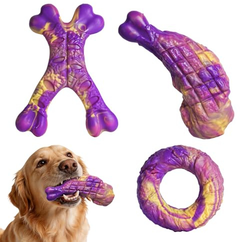 AUYAO Hundleksak att tugga för hund, 3 st hundleksak som inte går sönder i nylon med smak av fläsk, för medelstora och stora hundar, hundleksak för tändernas rengöring och träning