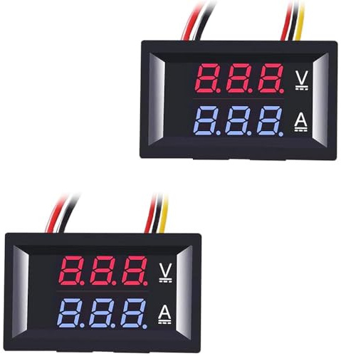 Zodazoqa Confezione da 2 voltmetro e amperometro digitale da 0,28 pollici, CC 100 V, 10 A, indicatore LED a 3 bit (blu + rosso)