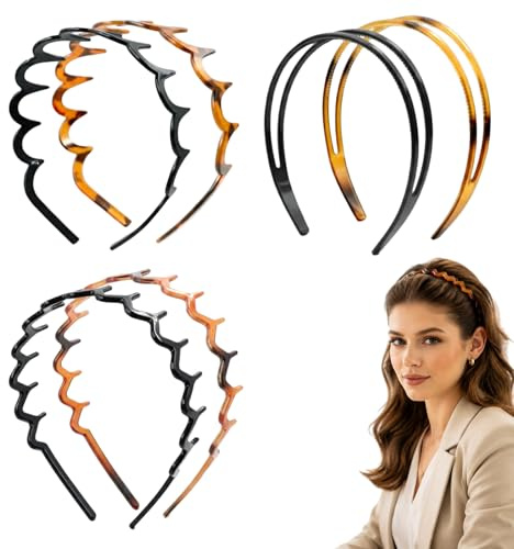Cosblisvia 6 Stück Zickzack haarreif und haarreifen Damen, 15 cm Haarband Damen für Männer Mädchen Frauen zum sicheren Fixieren beim Lesen Schminken und Sport (Bernstein)