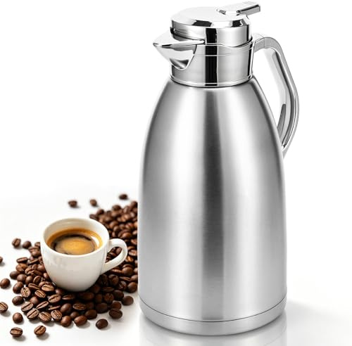 COZHYESS 2.3L (77 oz) Edelstahl Kaffeekanne, Doppelwandige mit Vakuumisolierung Isolierkanne mit Ergonomischem Griff für Kaffee, Tee & Wasser, Hält Getränke Lange heiß und Kalt, Auslaufsicher