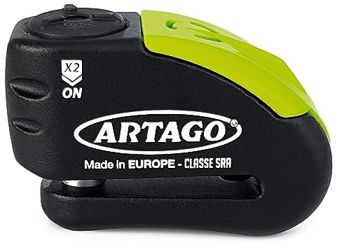 Artago 30X14 Motorradschloss Bremsscheibenschloss Alarm Don't Touch 120 dB hochwertig, ø14 Doppelverriegelung, Sold Secure Gold SRA homologiert, Bunker Selection, Schwarz/Gelb, 14 mm