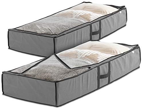 Premium Underbed Storage Bag (2-Pack) Clothes Storage Boxes with Zips, Storage Bags for bedding, King Size Duvet, Linen, Pillow, Shoe - Non-Woven Under Bed Storage Box Organiser for Clothes