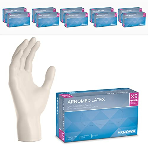 ARNOMED 1000x Gants jetables en latex taille XS blanc, Gants jetables de chirurgie et de laboratoire, Gants à usage unique en nitrile, Moufles en latex en XS, S, M, L, XL, XXL