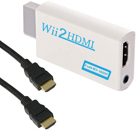 GoldOars Wii zu HDMI Adapter 1080P/720P HD Converter mit 3,5mm Stereo Audio Buchse +1,5m Kabel Unterstützt NTSC/PAL Format für Smart TV HDTV (Weiß)