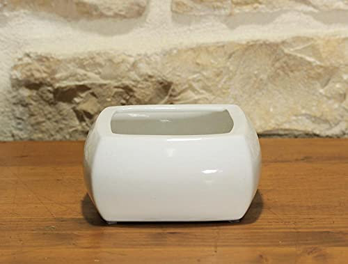 Vaso quadrato per Piante e Bonsai in ceramica bianco cm. 15,5