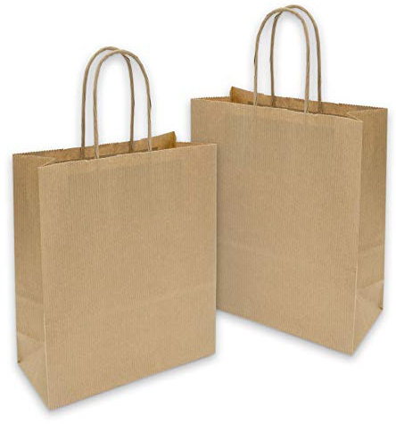 50x itenga Papiertragetaschen Geschenktüten mit Kordel 18x8x22cm 90g braun Kraftpapiertüten Kraftpapierbeutel mit Griff mittlere Größe