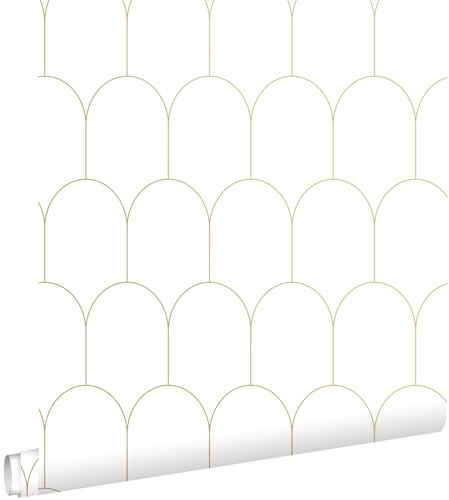Esta Home Tapete Art Decó Muster Weiß und Gold 53 cm x 10.05 m