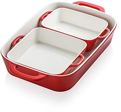 Sweejar Home Keramik-Backformen-Set, rechteckige Backform zum Kochen, für die Küche, zum Kuchenessen, für Bankette und den täglichen Gebrauch, 32cm x 22cm Porzellan-Backformen (rot)